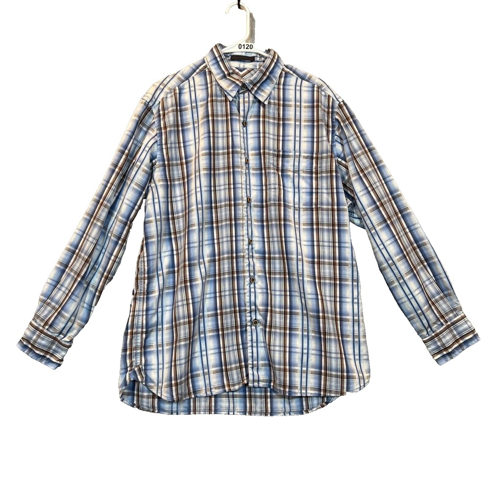 TOMMY BAHAMA SHIRT Mens 18 34/35‎ White Blue Plaid Button Up Long Sleeve Preppy